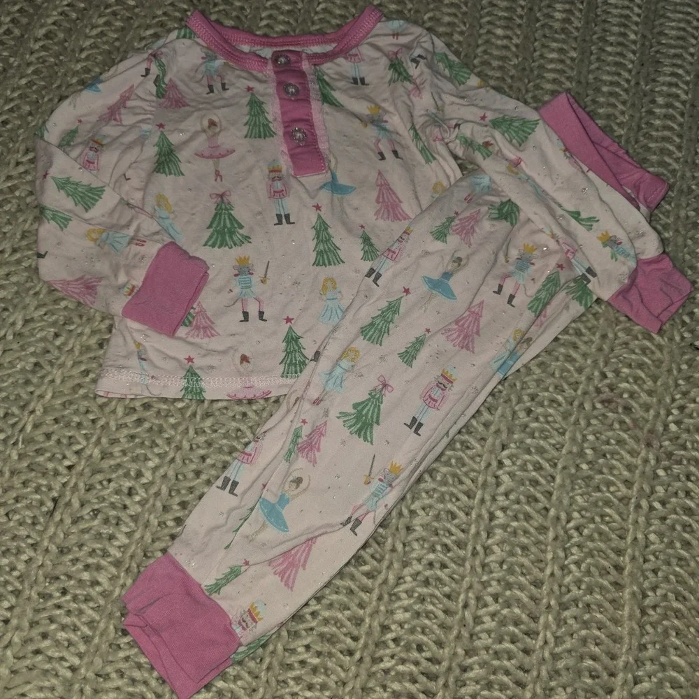 Mud Pie Kids Christmas Pajamas Pink Nutcracker Print Viscose Bamboo Set 12-18M